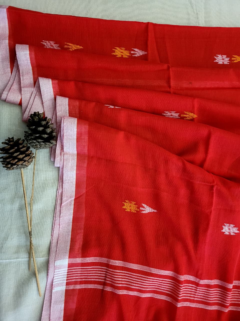 Red Cotton Jamdani Saree