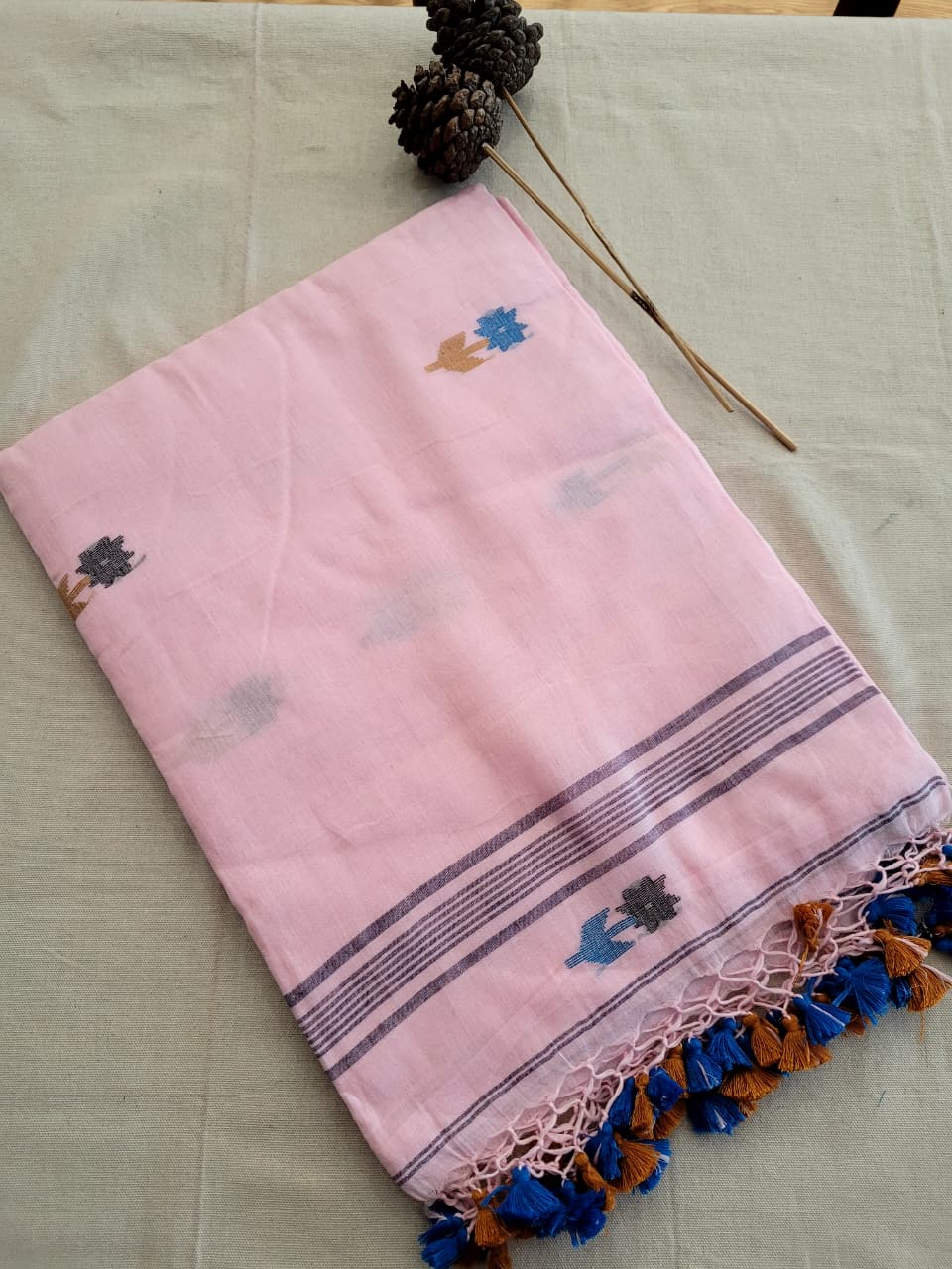 Pink Cotton Jamdani Saree