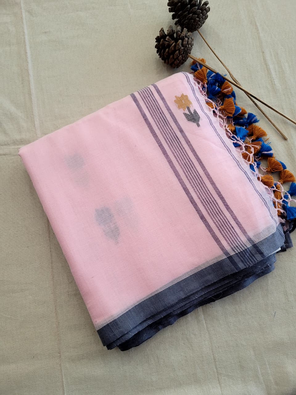 Pink Cotton Jamdani Saree
