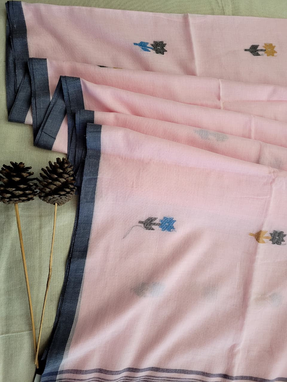 Pink Cotton Jamdani Saree