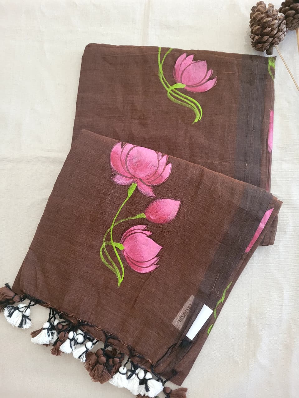 Brown Handpaint Mul Saree