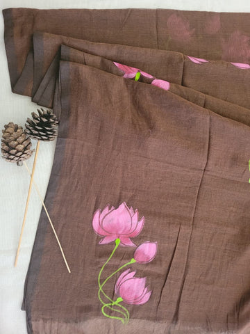Brown Handpaint Mul Saree