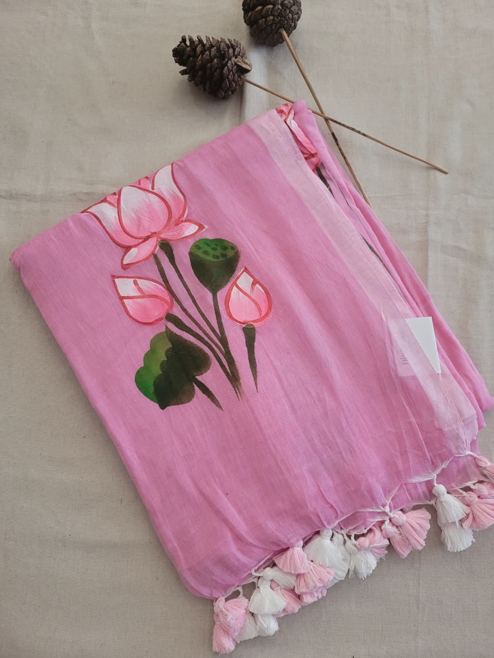 Pink1 Handpaint Mul Saree