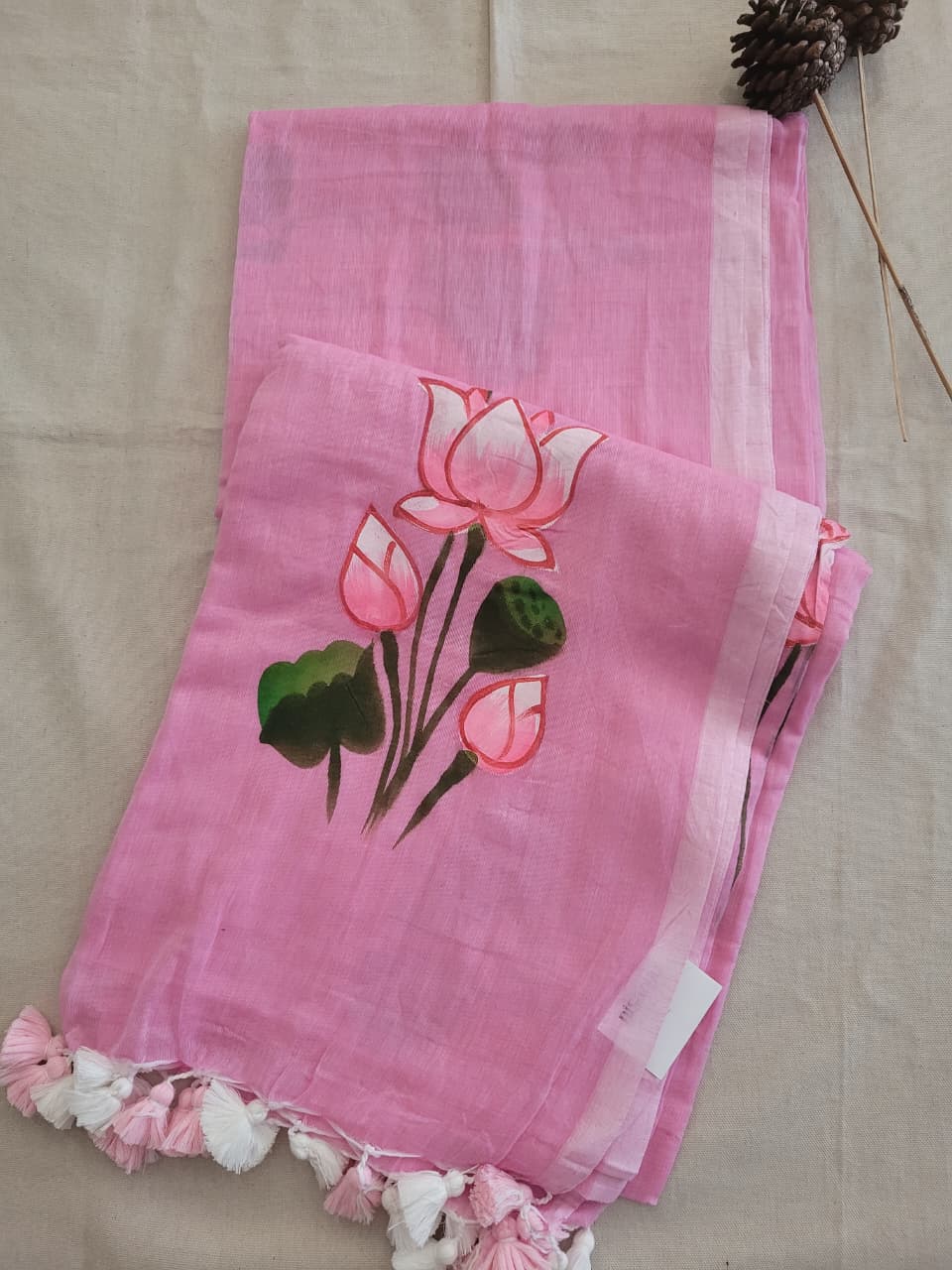 Pink1 Handpaint Mul Saree
