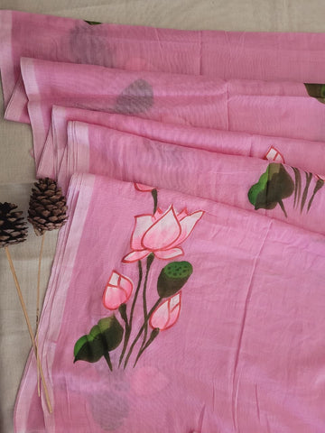 Pink1 Handpaint Mul Saree