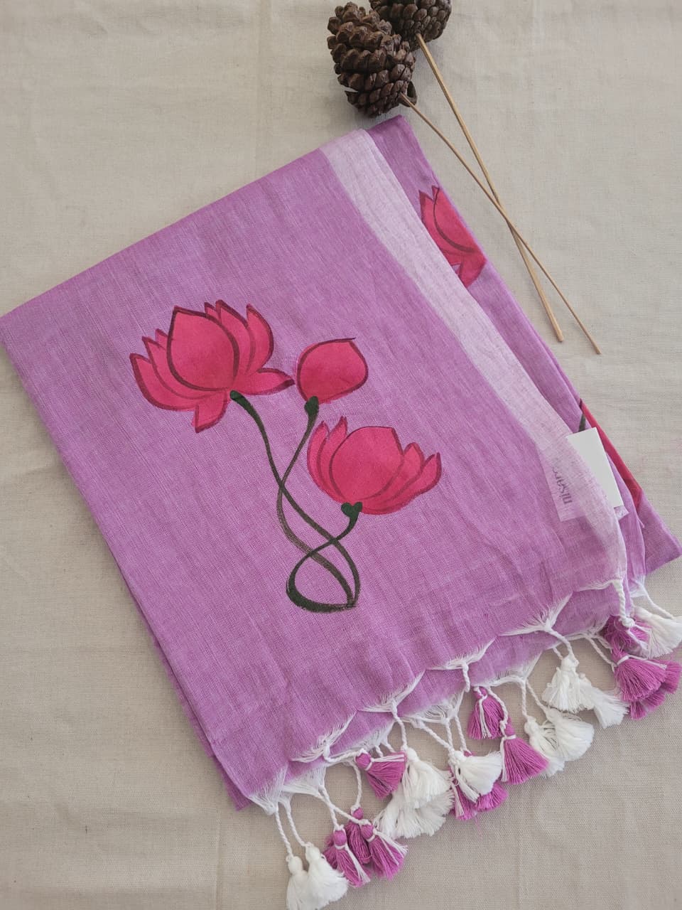 Purple Handpaint Mul Saree