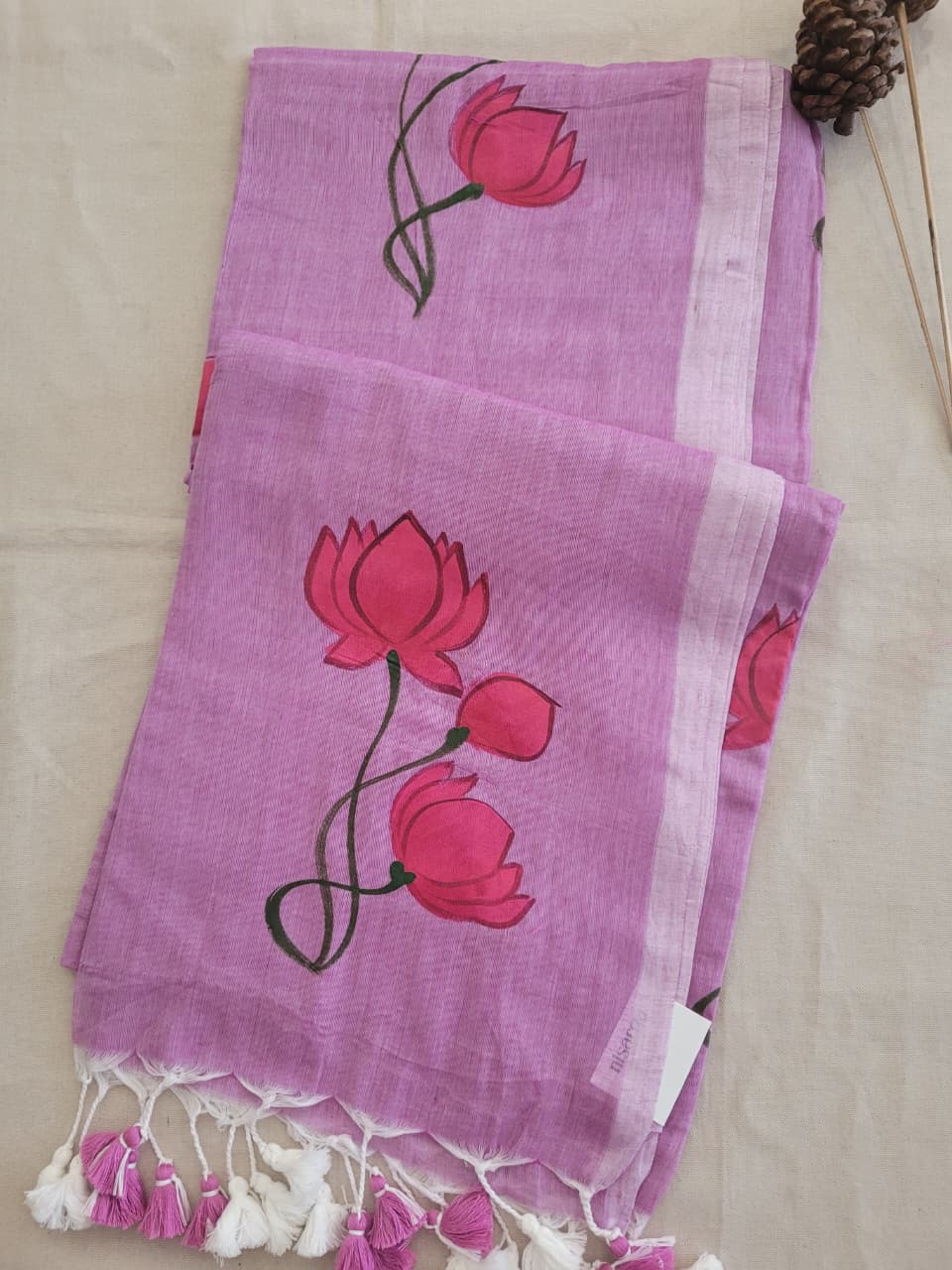 Purple Handpaint Mul Saree