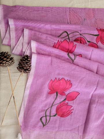 Purple Handpaint Mul Saree