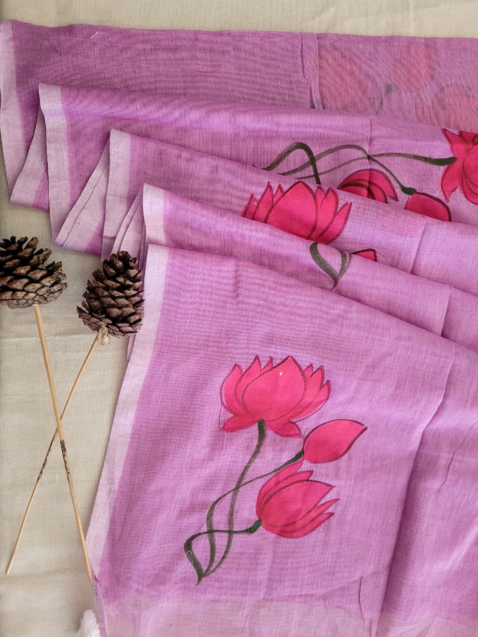 Purple Handpaint Mul Saree