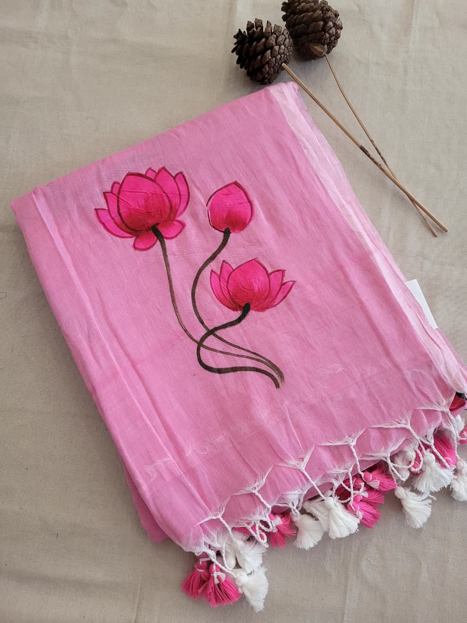 Pink2 Handpaint Mul Saree