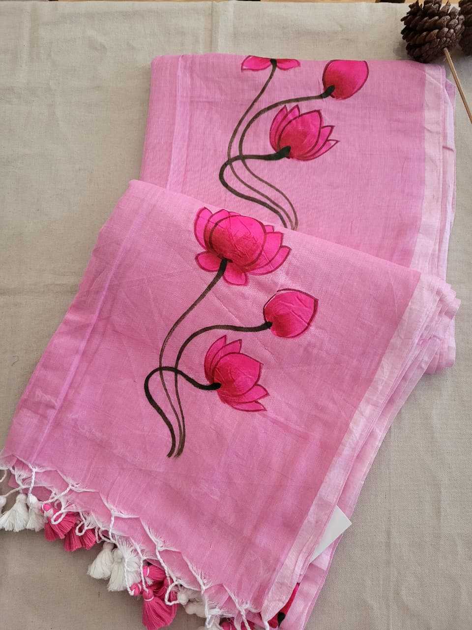 Pink2 Handpaint Mul Saree