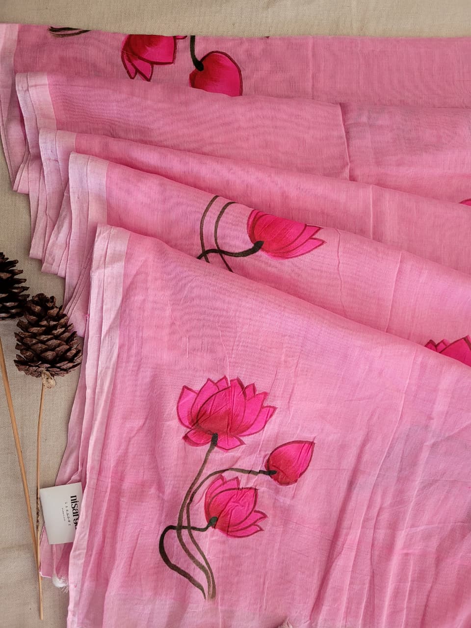 Pink2 Handpaint Mul Saree