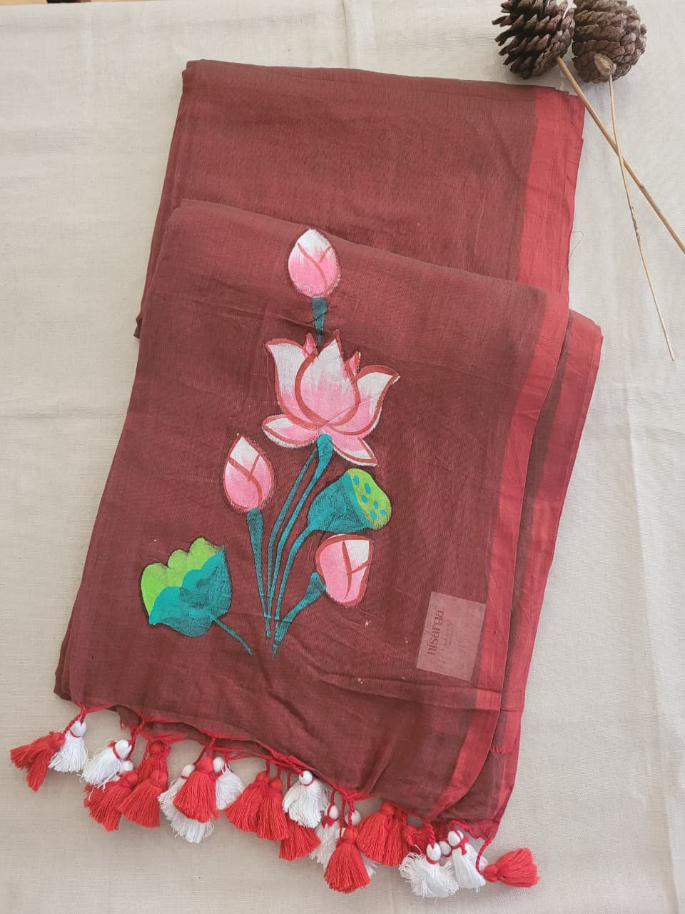 Brown2 Handpaint Mul Saree