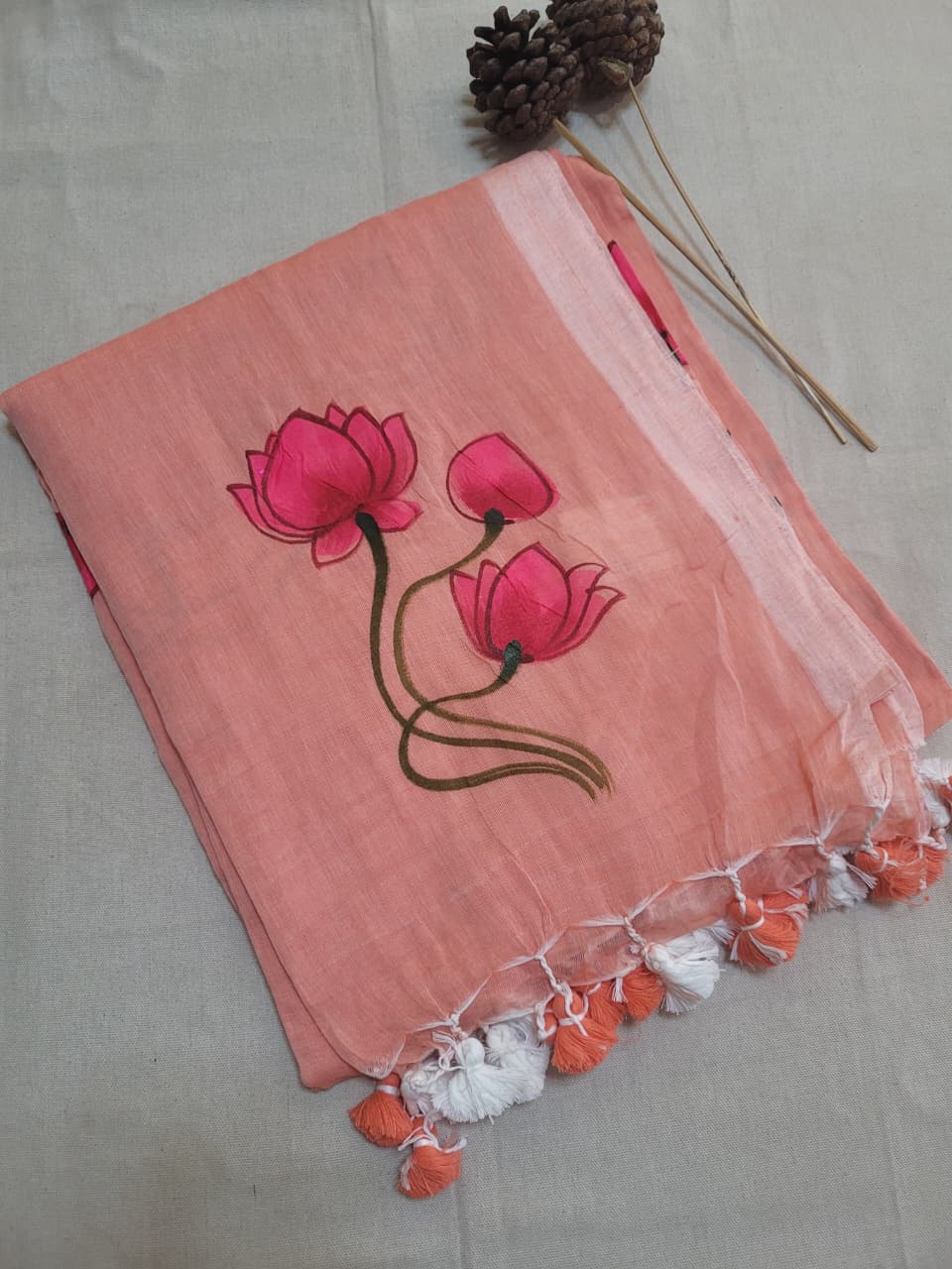 Blush Handpaint Mul Saree