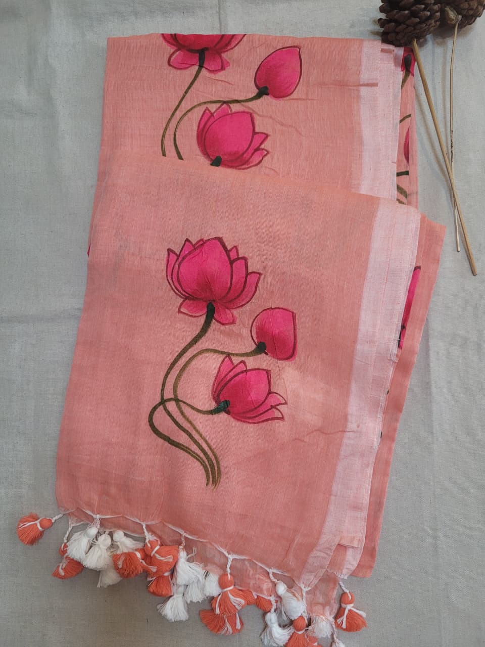 Blush Handpaint Mul Saree