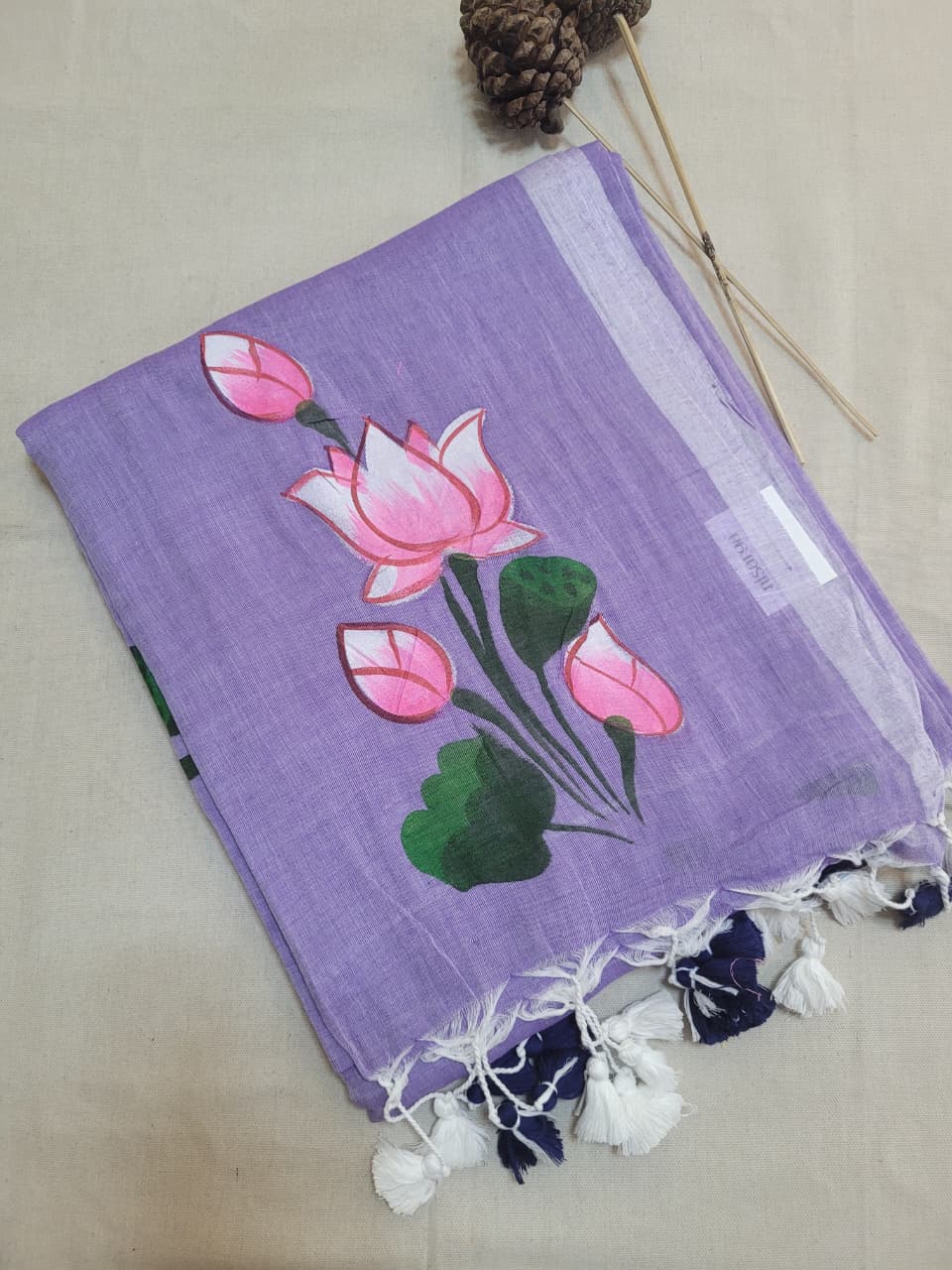 Purple2 Handpaint Mul Saree