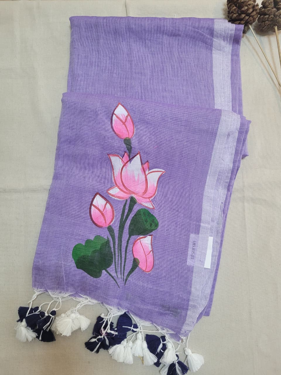 Purple2 Handpaint Mul Saree