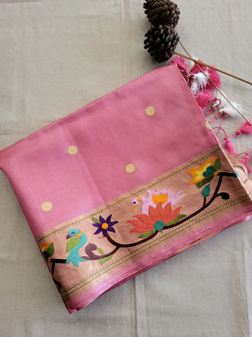Pink Reet Pure Tussar Saree