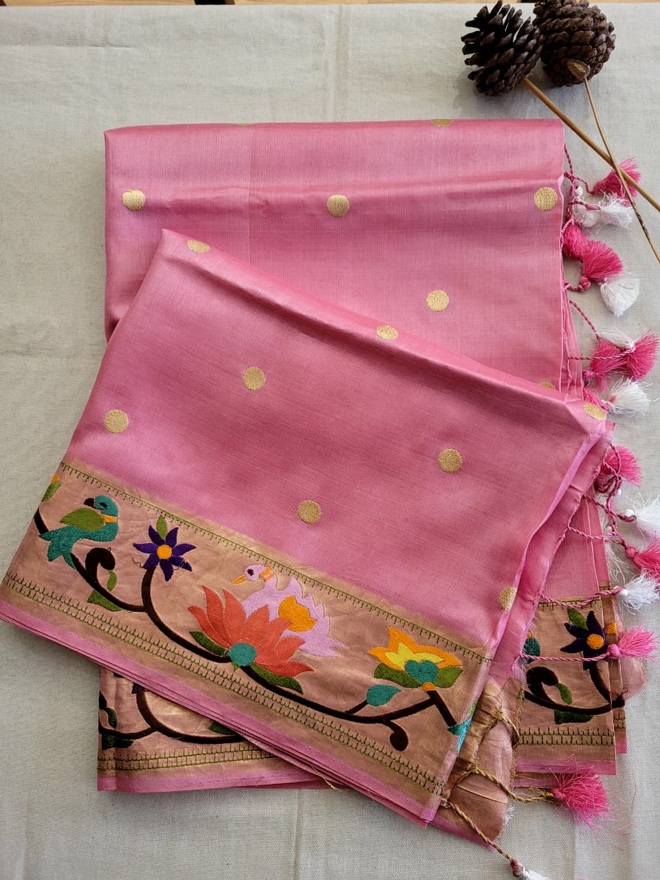 Pink Reet Pure Tussar Saree