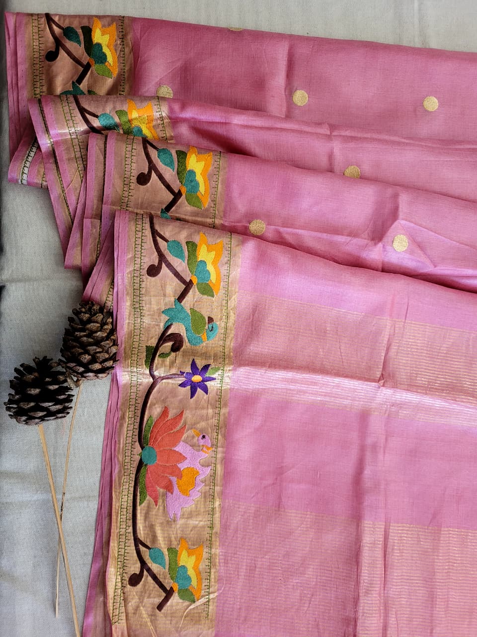 Pink Reet Pure Tussar Saree