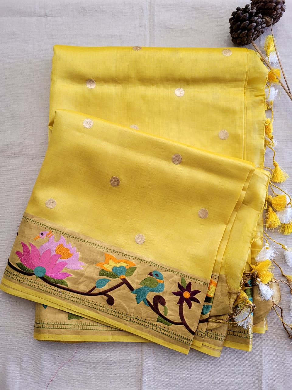 Yellow Reet Pure Tussar Saree