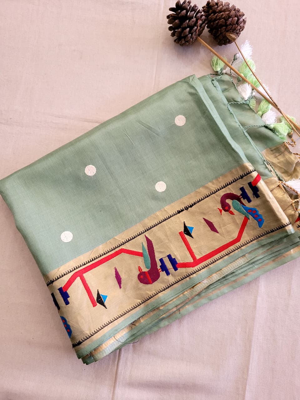 Green Reet Pure Tussar Saree