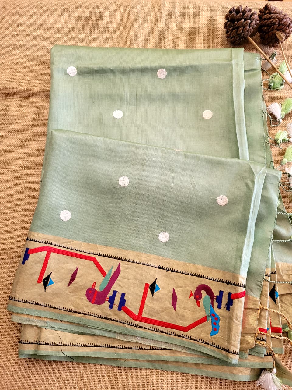 Green Reet Pure Tussar Saree