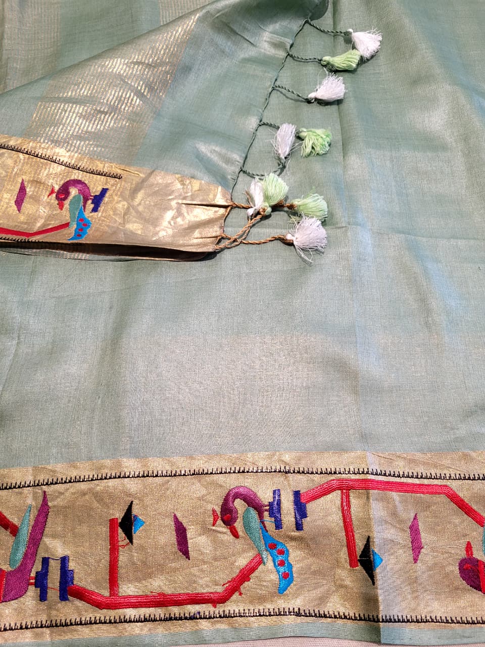 Green Reet Pure Tussar Saree
