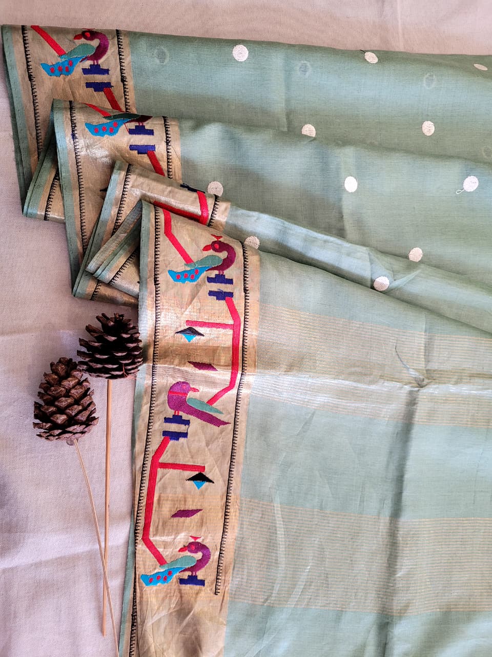 Green Reet Pure Tussar Saree
