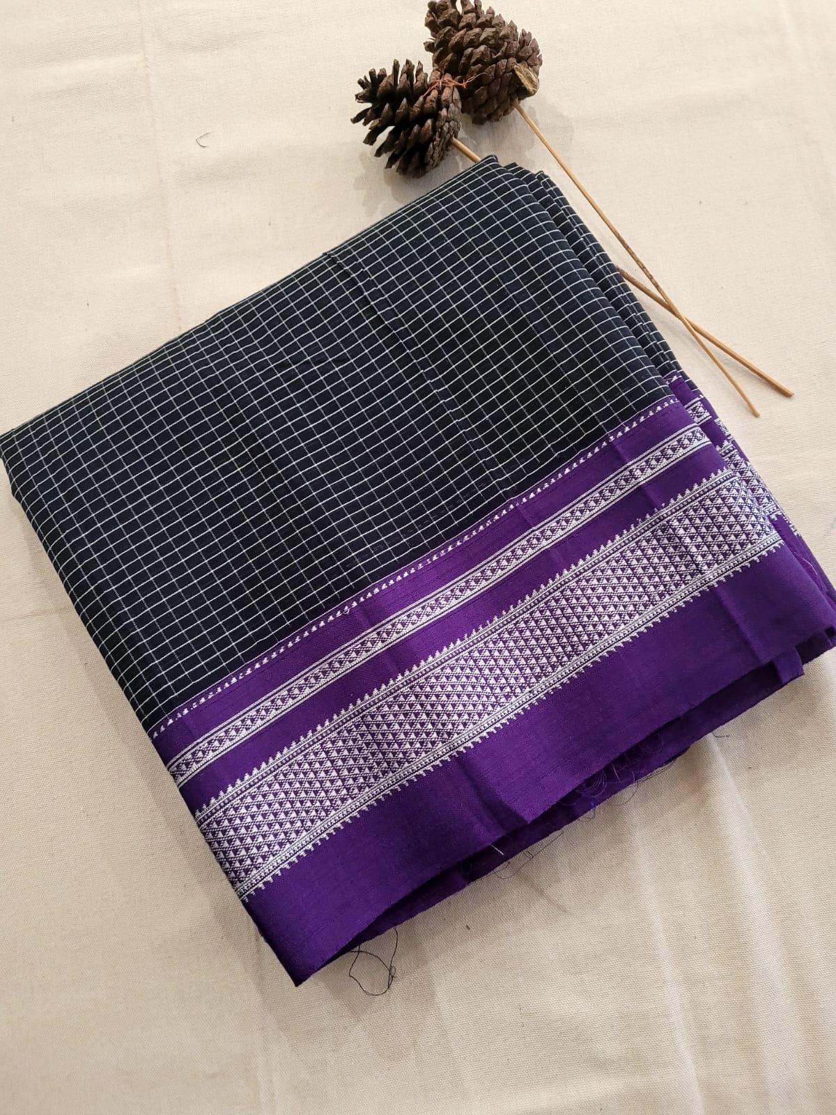 Purple Ilkal Cotton Saree Silk Pallu