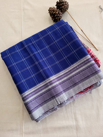 Blue Ilkal Cotton Saree Silk Pallu