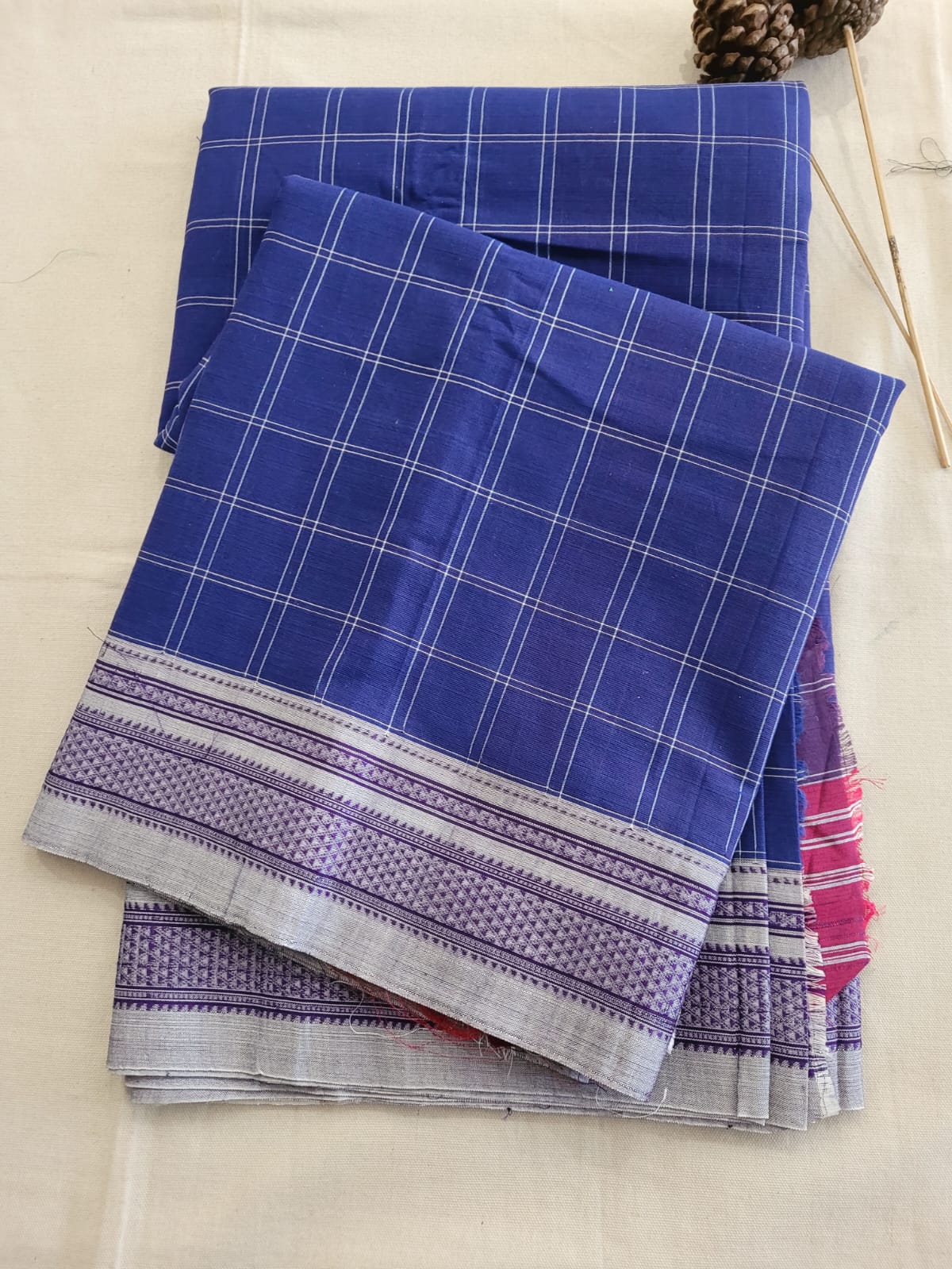Blue Ilkal Cotton Saree Silk Pallu