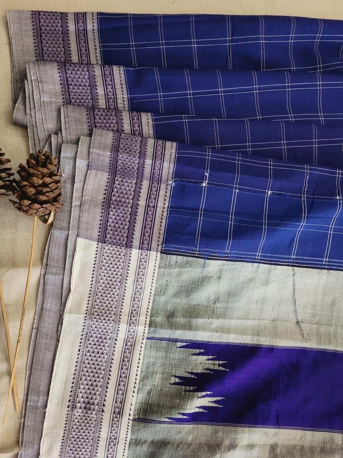 Blue Ilkal Cotton Saree Silk Pallu