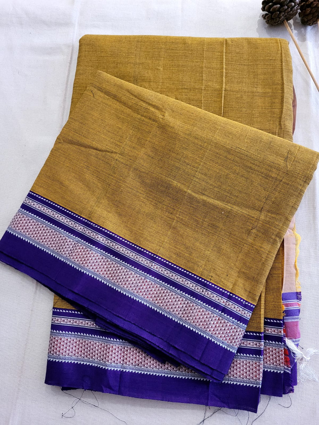 Mustard Ilkal Cotton Saree Silk Pallu