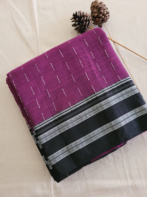 Black Ilkal Cotton Saree Silk Pallu