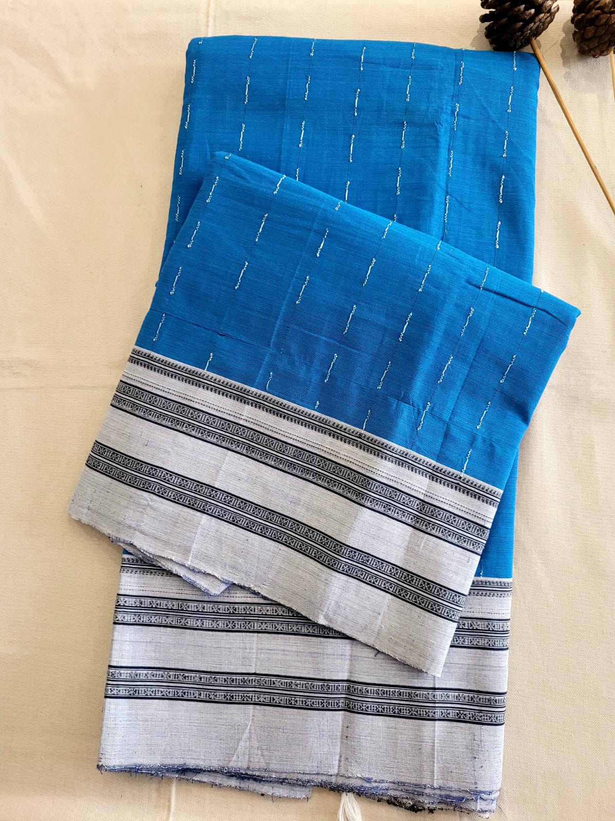Blue Ilkal Cotton Saree Silk Pallu
