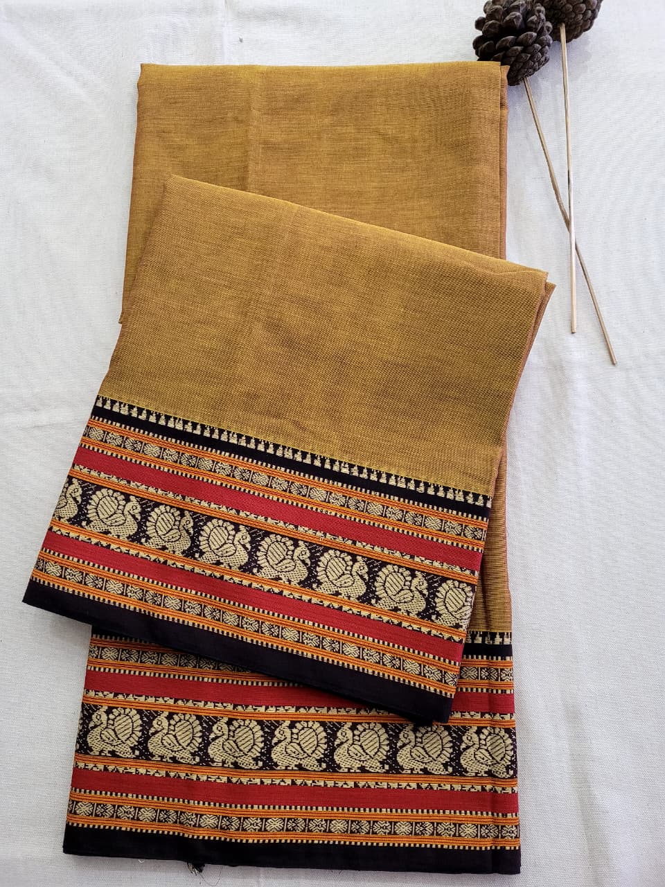 Ocher Narayanpet Cotton Saree