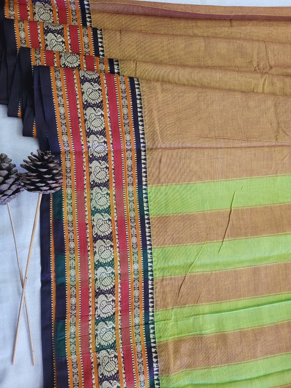 Ocher Narayanpet Cotton Saree