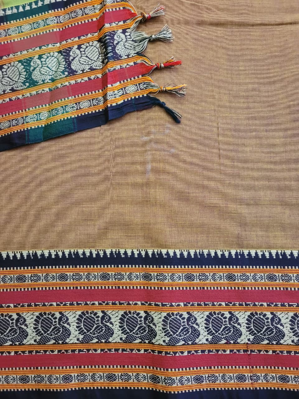 Ocher Narayanpet Cotton Saree