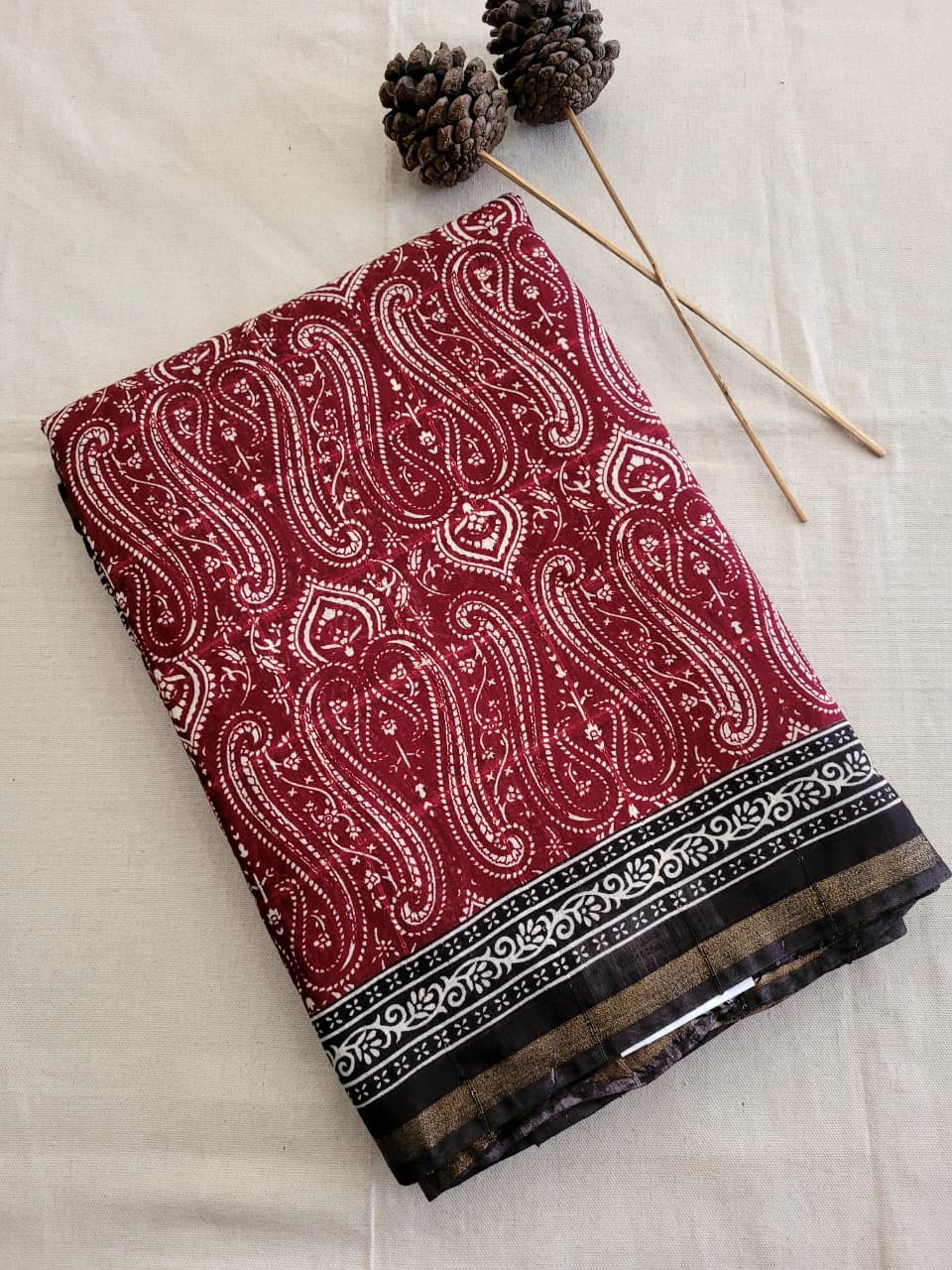Red Cotton Saree with Sequins