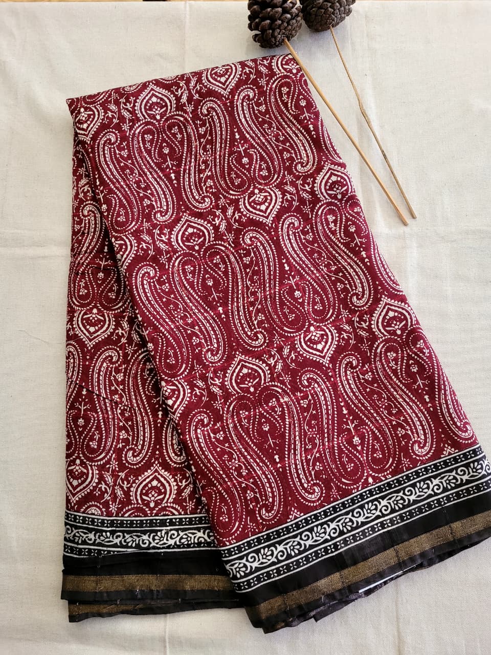 Red Cotton Saree with Sequins