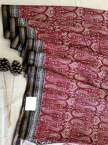 Red Cotton Saree with Sequins