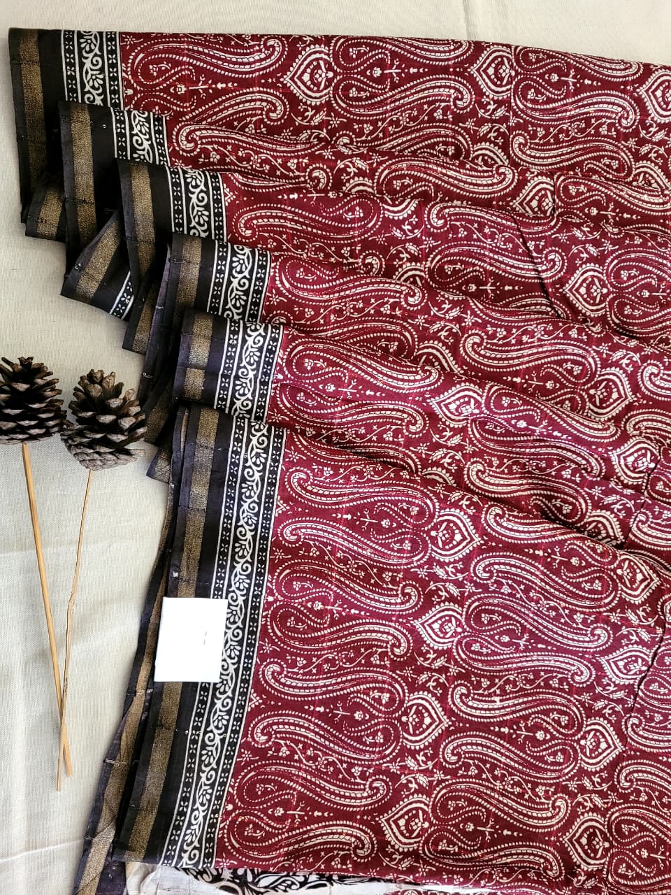 Red Cotton Saree with Sequins
