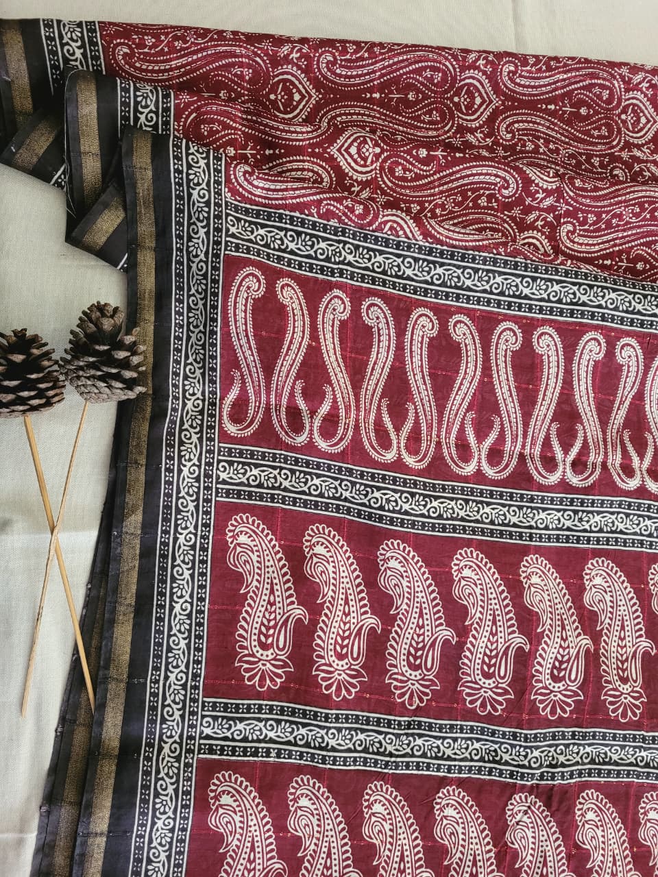Red Cotton Saree with Sequins