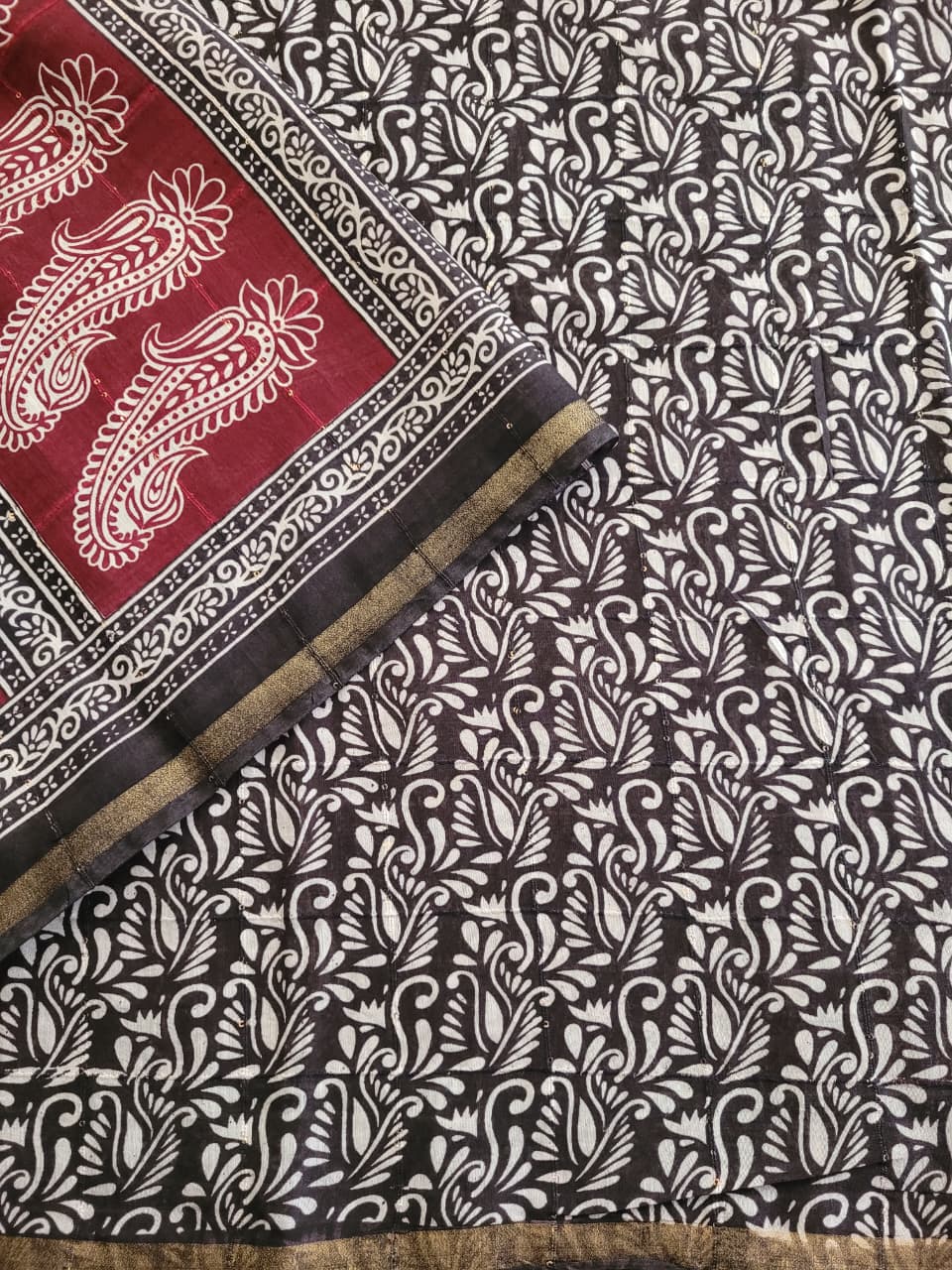Red Cotton Saree with Sequins