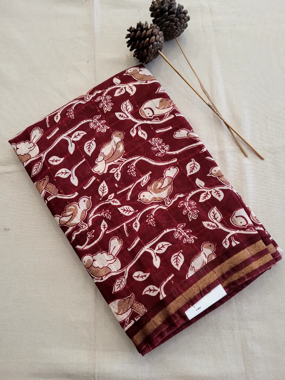 Maroon Cotton Saree with Sequence