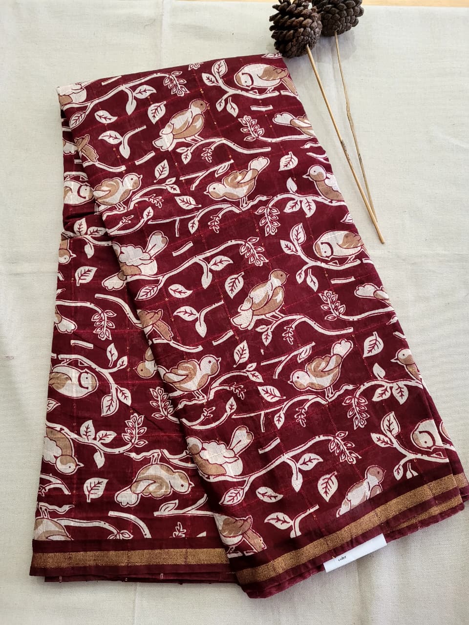 Maroon Cotton Saree with Sequence