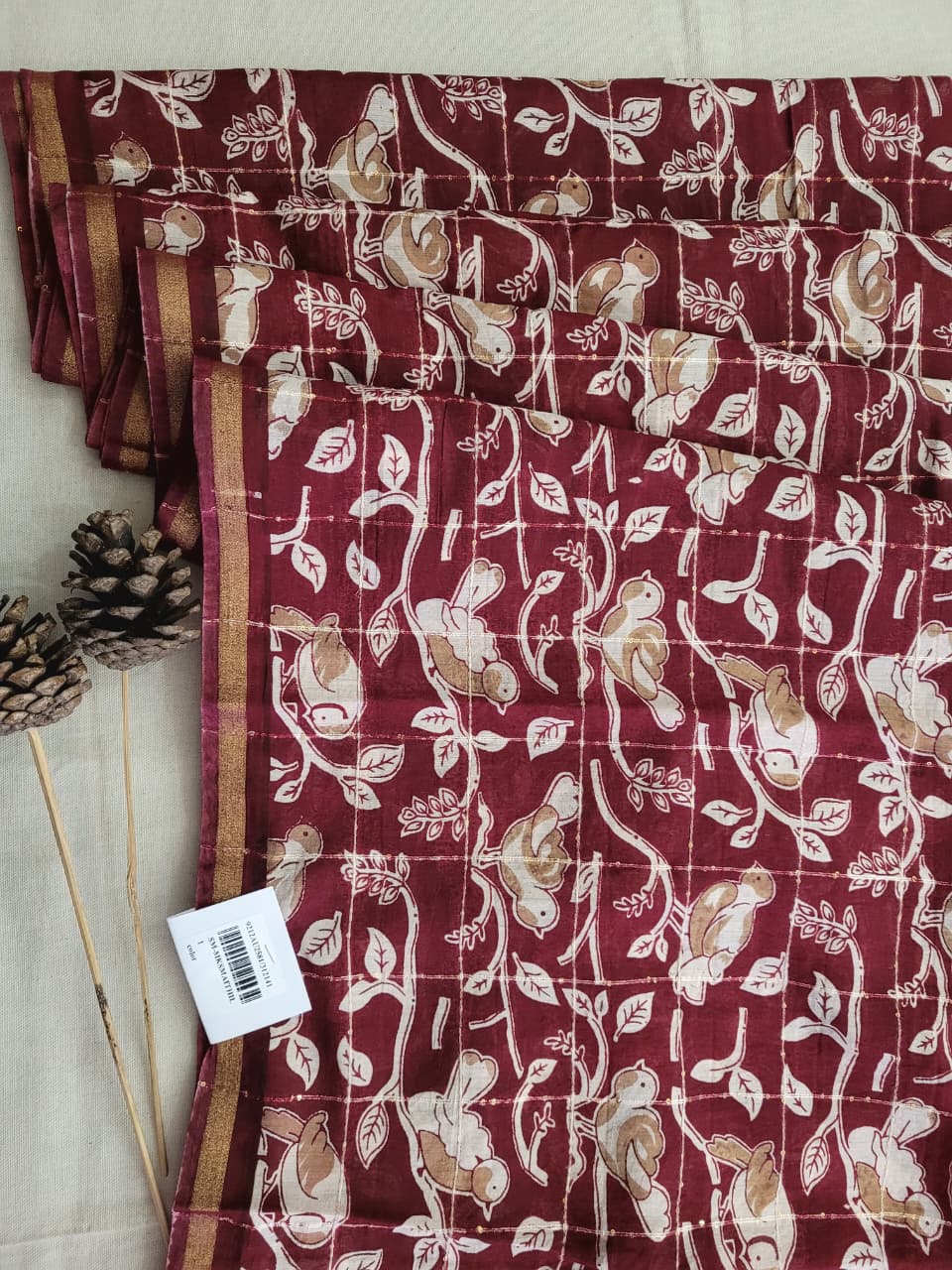 Maroon Cotton Saree with Sequence