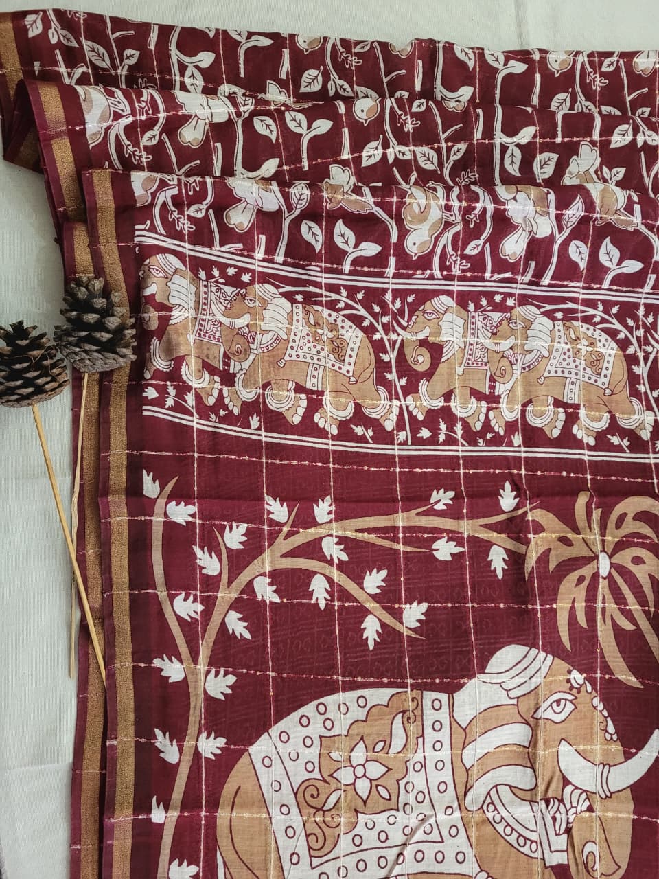 Maroon Cotton Saree with Sequence