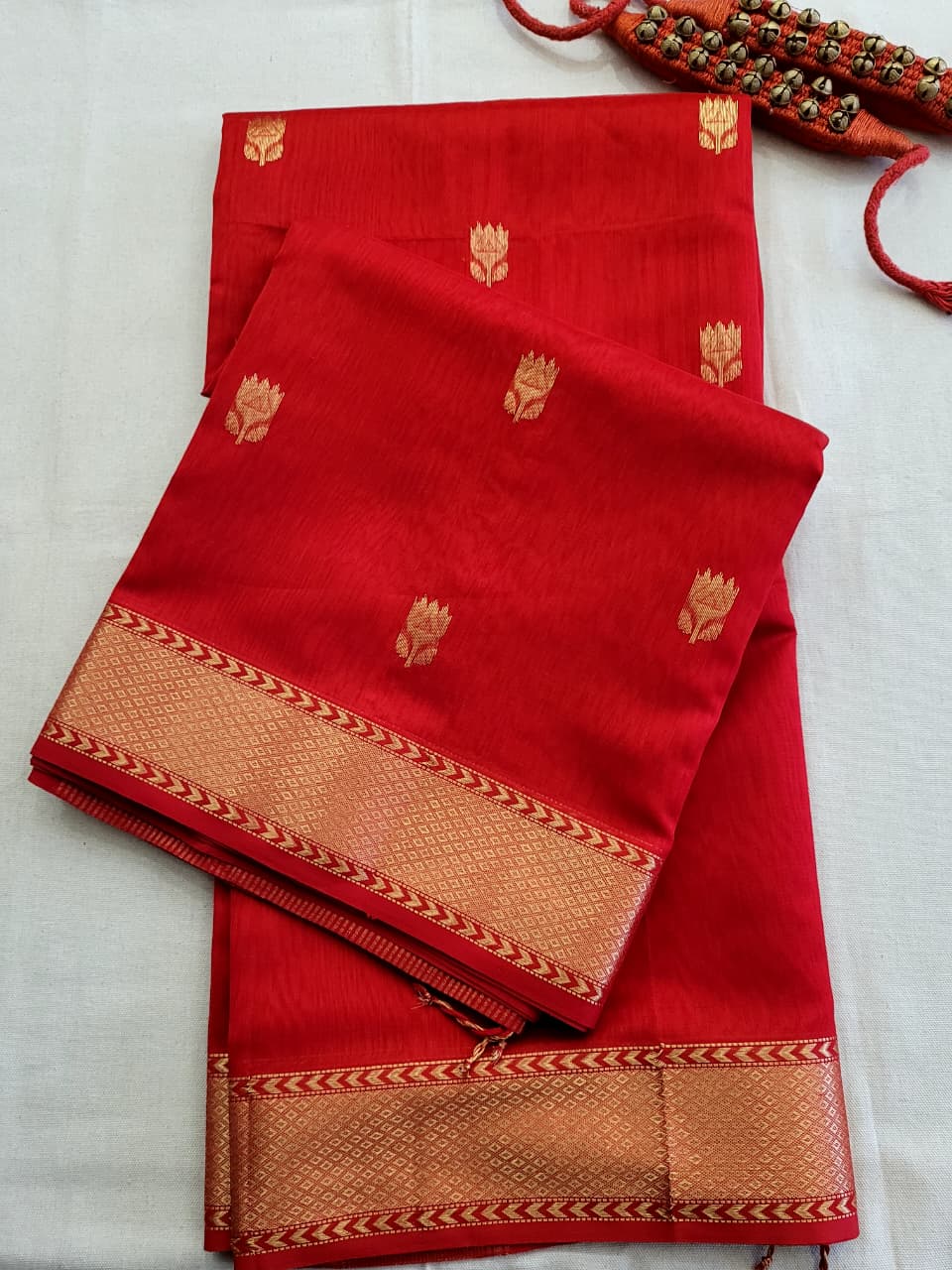 Red Maheshwari Sico Saree